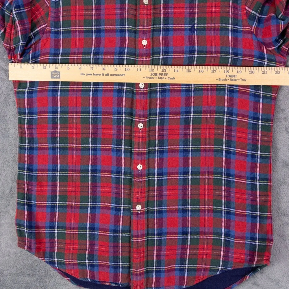 Polo Ralph Lauren Classic Fit Flannel Mens M Red Blue Plaid Cotton Work Shirt